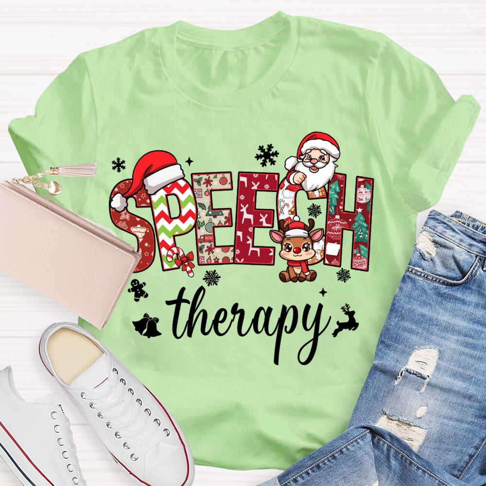 Speech Therapy Snowflakes And Santa Claus Christmas T-shirt