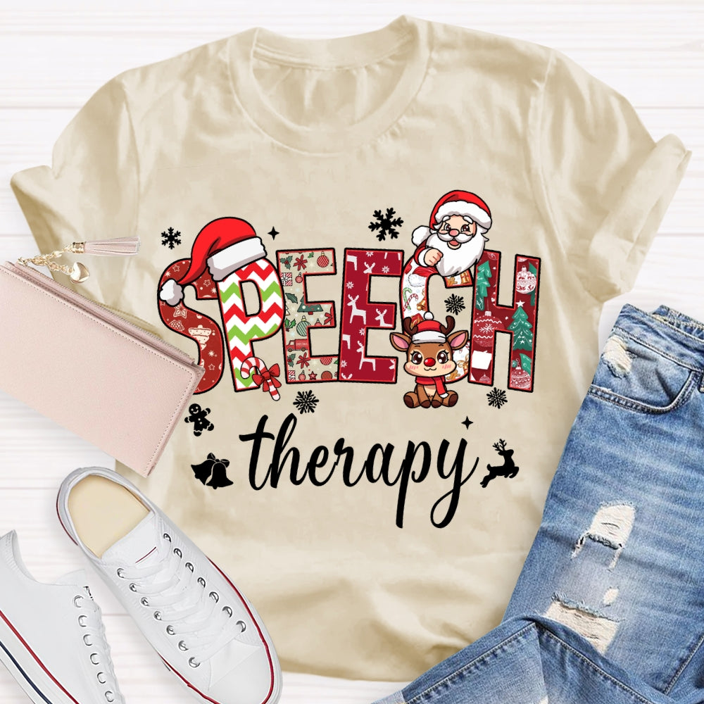 Speech Therapy Snowflakes And Santa Claus Christmas T-shirt
