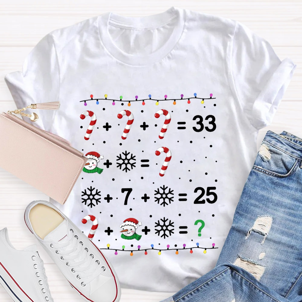 Christmas Lights And Snowflakes Santa Claus Math Teacher T-shirt