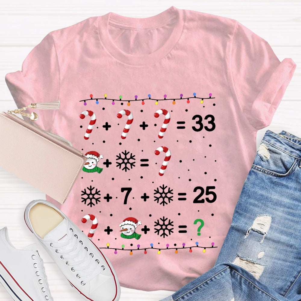 Christmas Lights And Snowflakes Santa Claus Math Teacher T-shirt