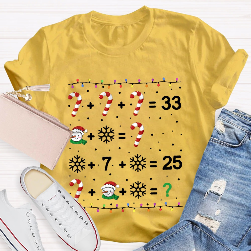 Christmas Lights And Snowflakes Santa Claus Math Teacher T-shirt