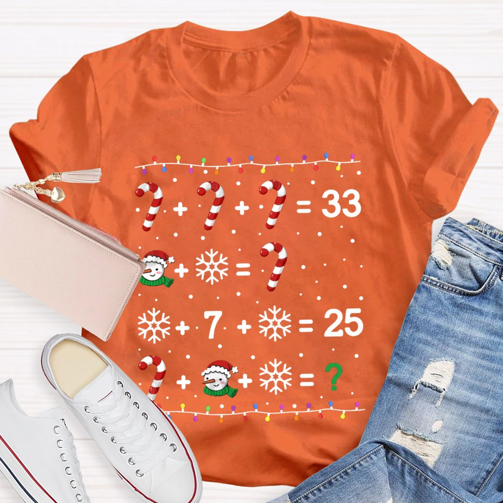 Christmas Lights And Snowflakes Santa Claus Math Teacher T-shirt