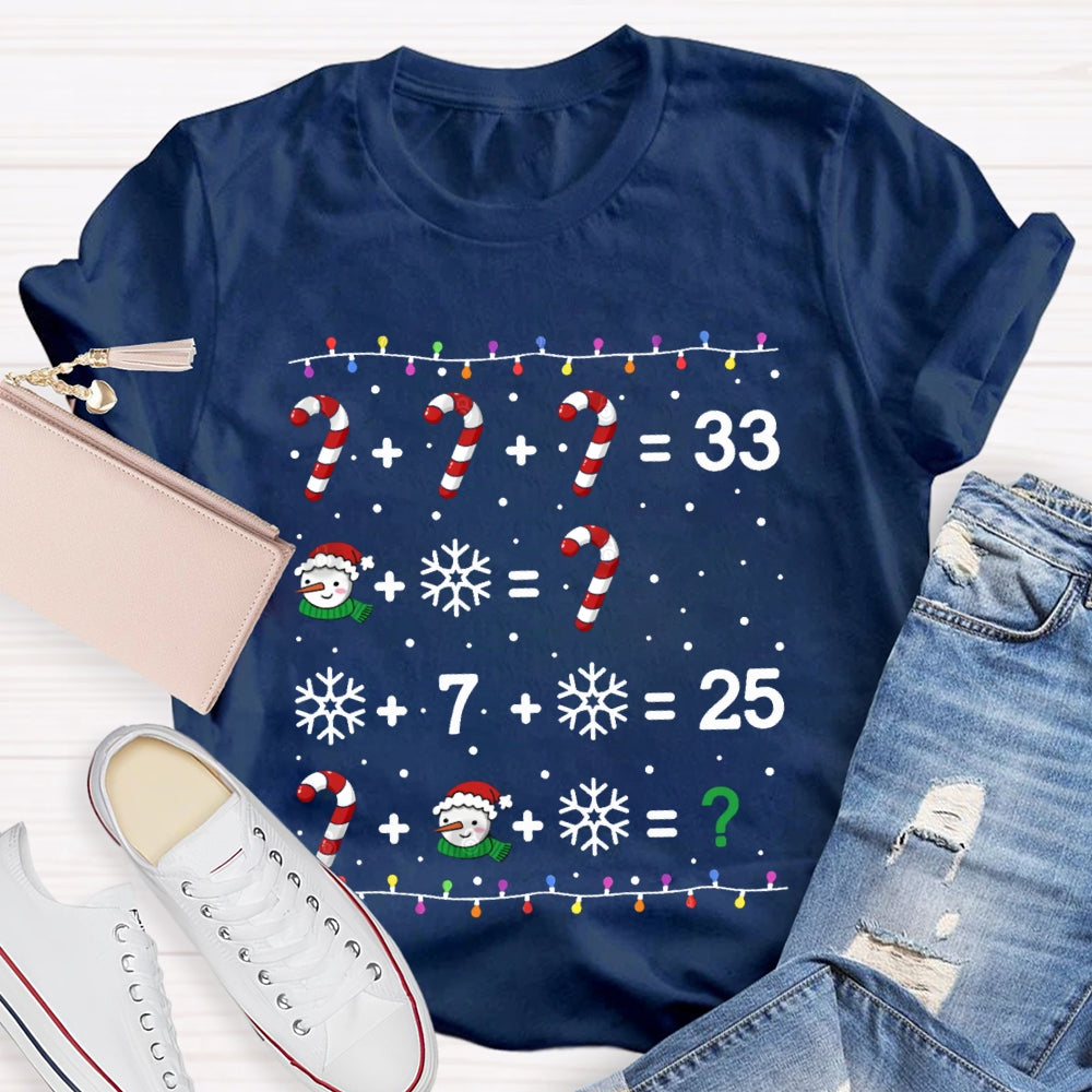 Christmas Lights And Snowflakes Santa Claus Math Teacher T-shirt