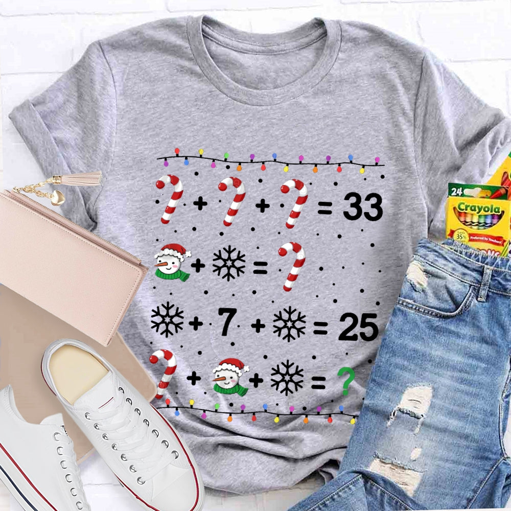 Christmas Lights And Snowflakes Santa Claus Math Teacher T-shirt