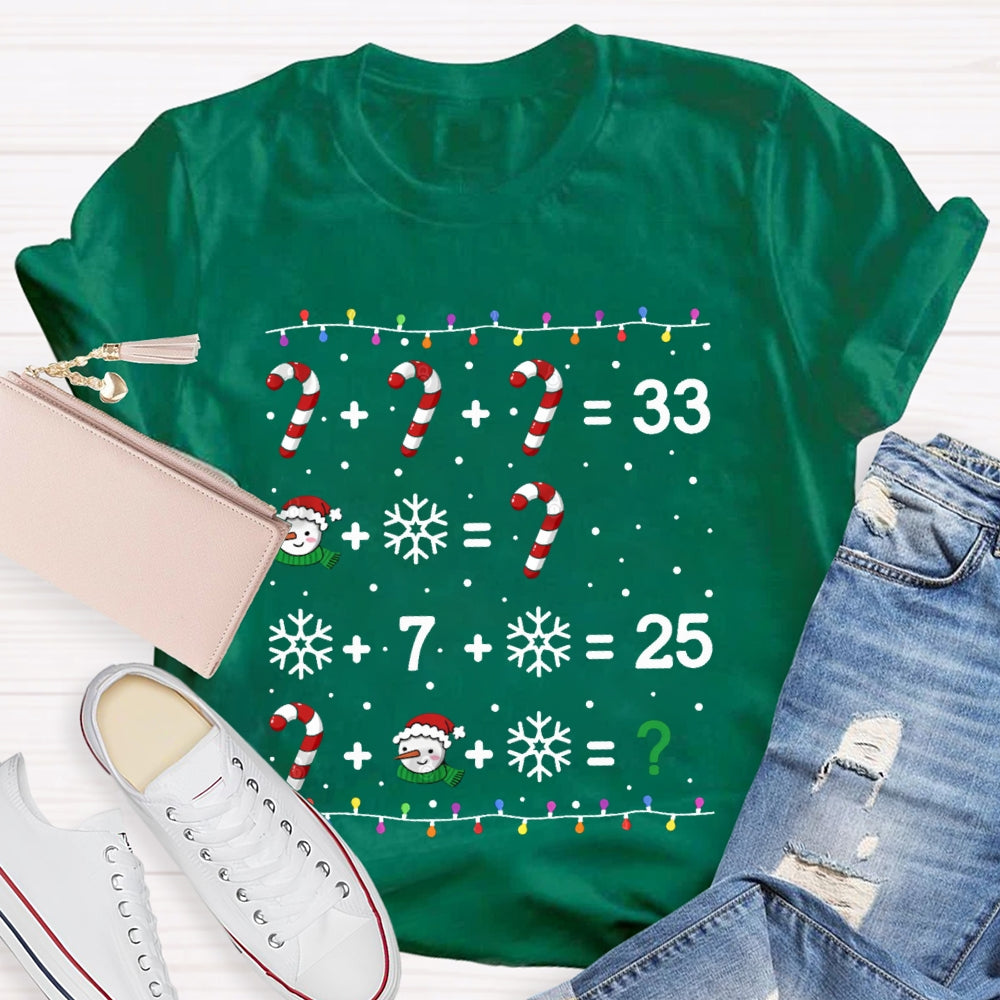 Christmas Lights And Snowflakes Santa Claus Math Teacher T-shirt