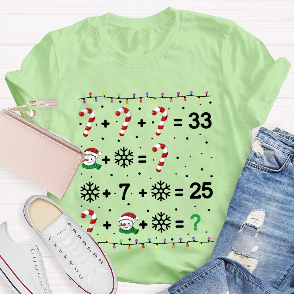 Christmas Lights And Snowflakes Santa Claus Math Teacher T-shirt