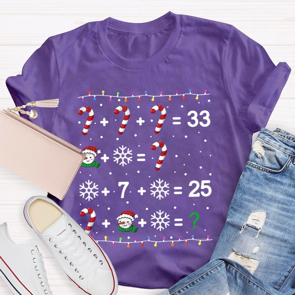 Christmas Lights And Snowflakes Santa Claus Math Teacher T-shirt