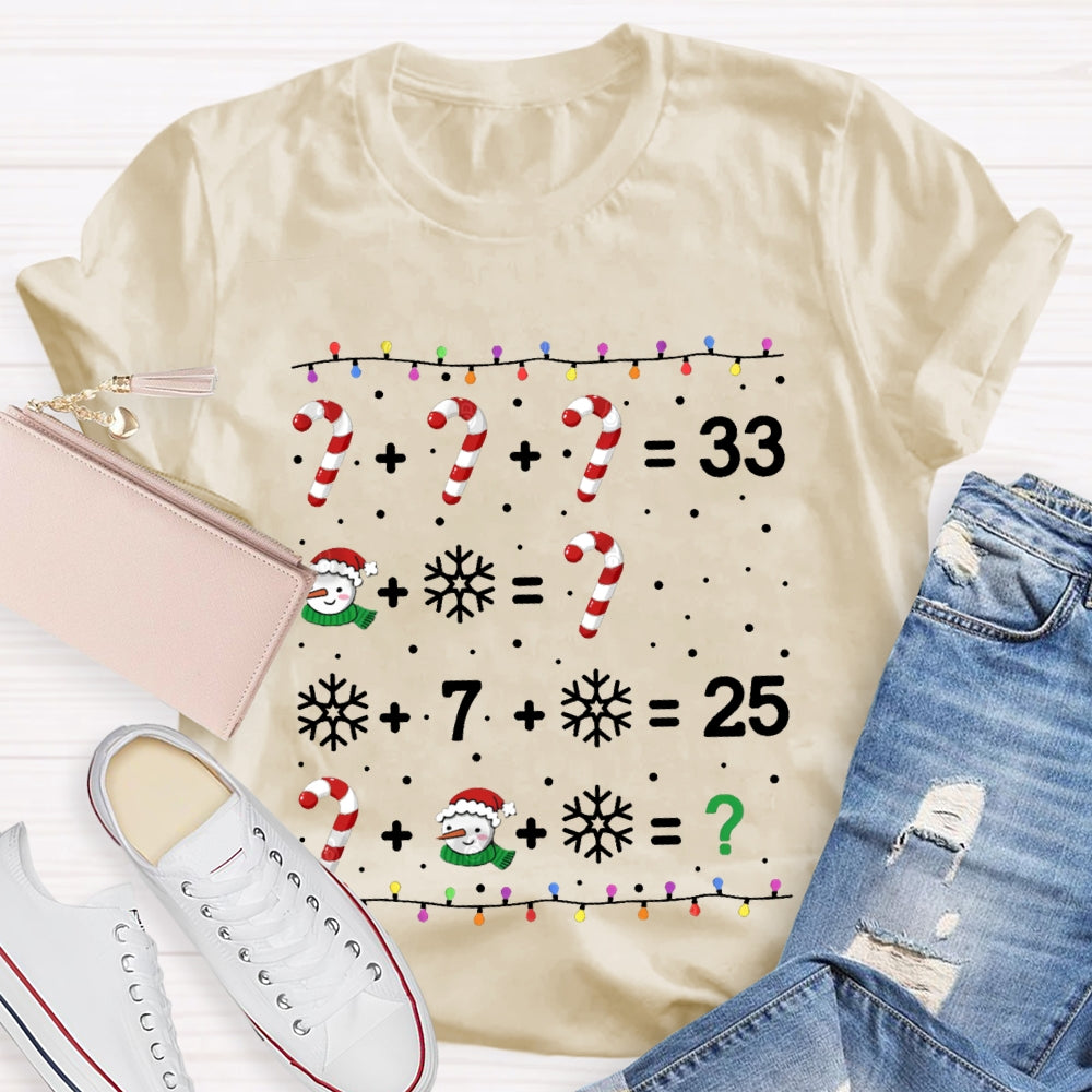 Christmas Lights And Snowflakes Santa Claus Math Teacher T-shirt