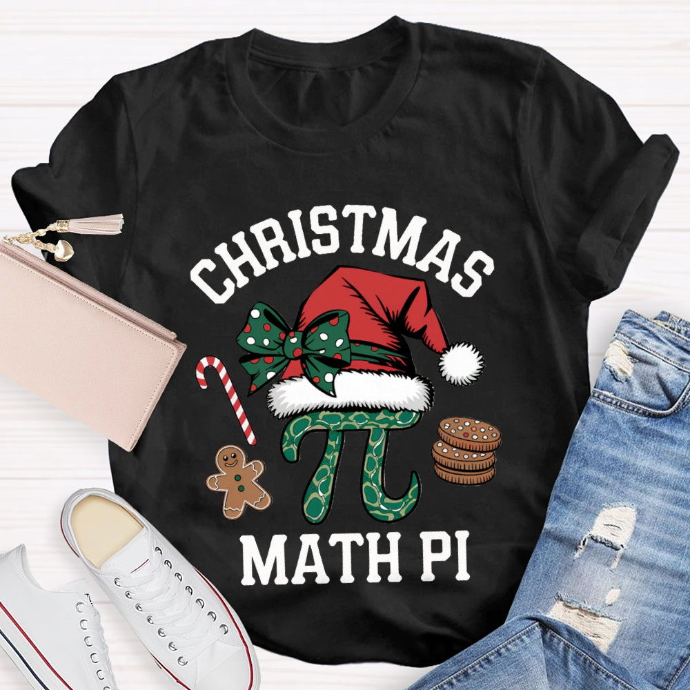 Christmas Math Pi Bow Christmas Hat Math Teacher T-shirt