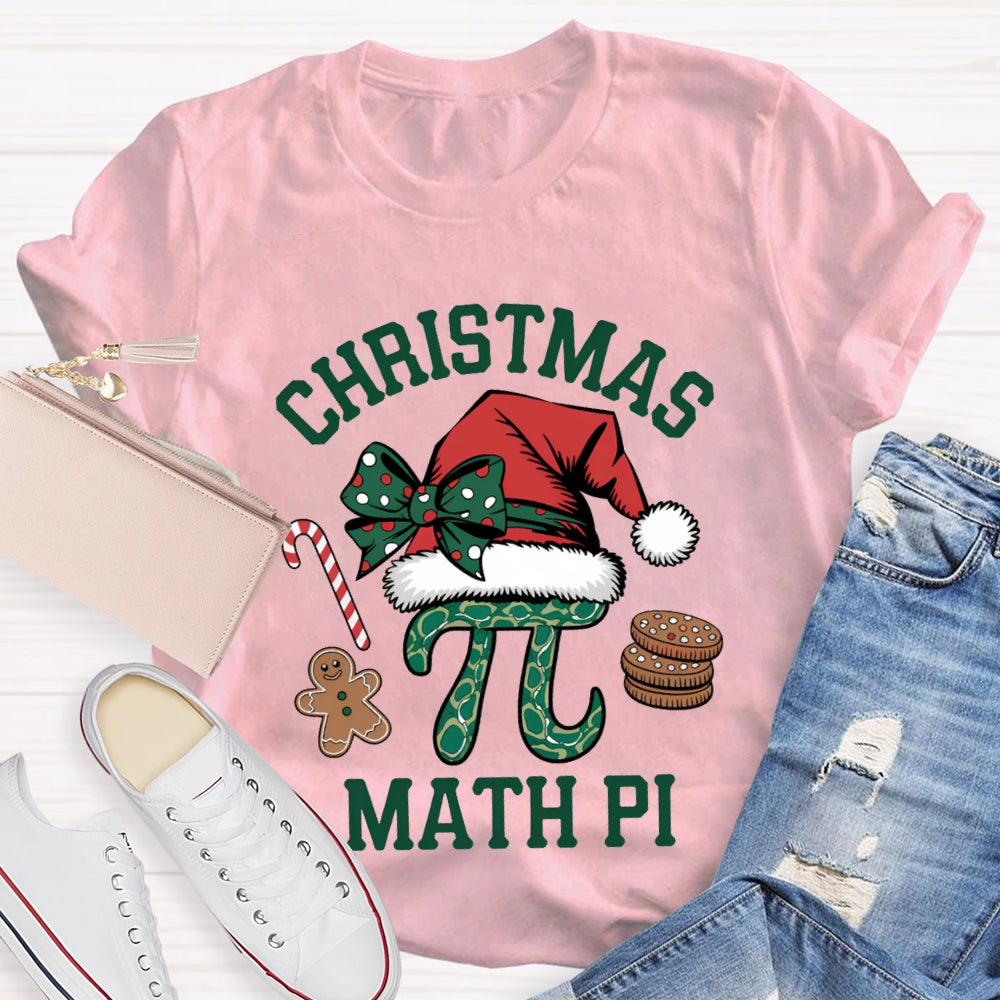 Christmas Math Pi Bow Christmas Hat Math Teacher T-shirt
