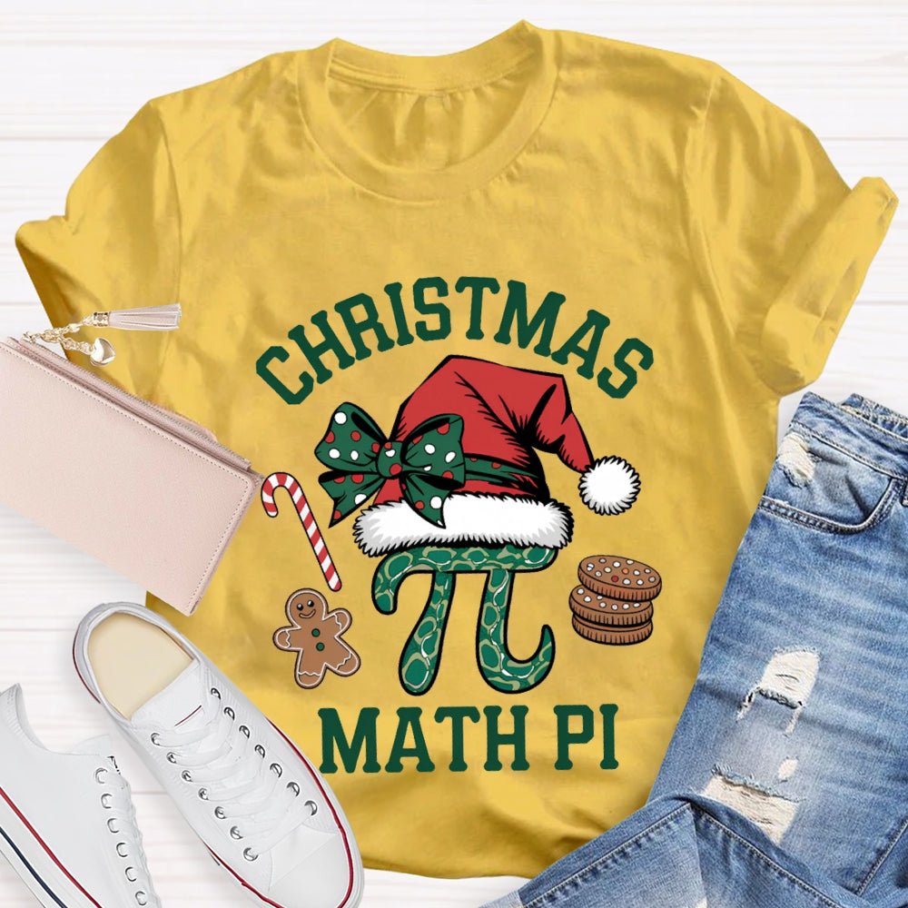 Christmas Math Pi Bow Christmas Hat Math Teacher T-shirt
