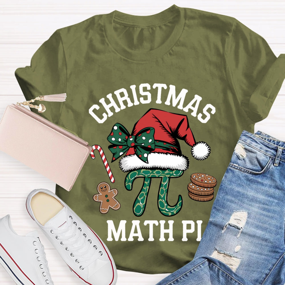Christmas Math Pi Bow Christmas Hat Math Teacher T-shirt