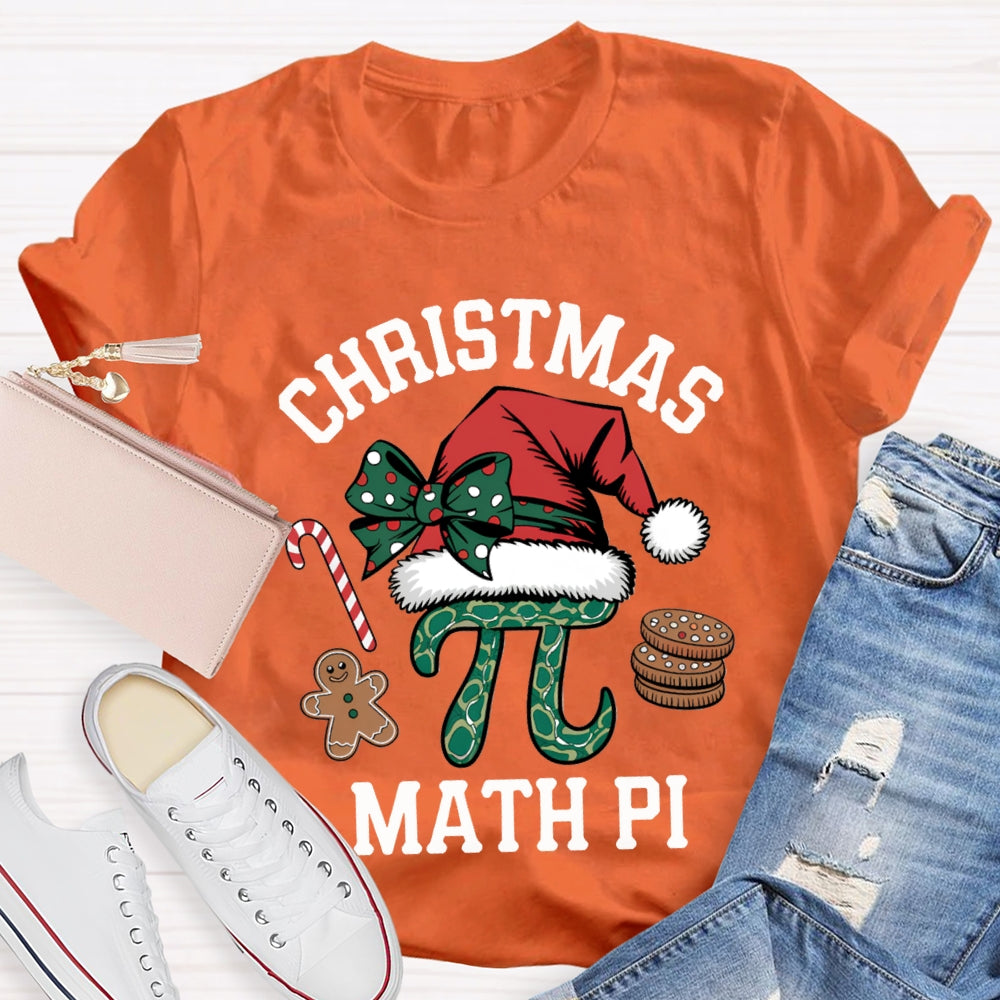 Christmas Math Pi Bow Christmas Hat Math Teacher T-shirt