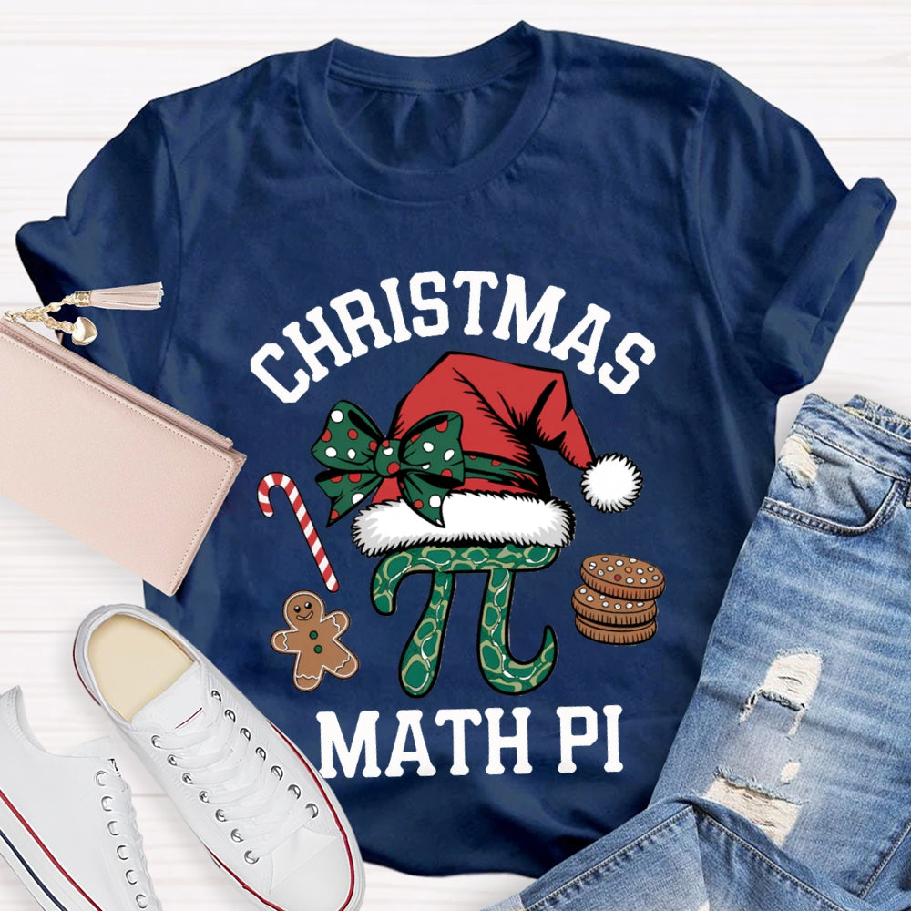Christmas Math Pi Bow Christmas Hat Math Teacher T-shirt