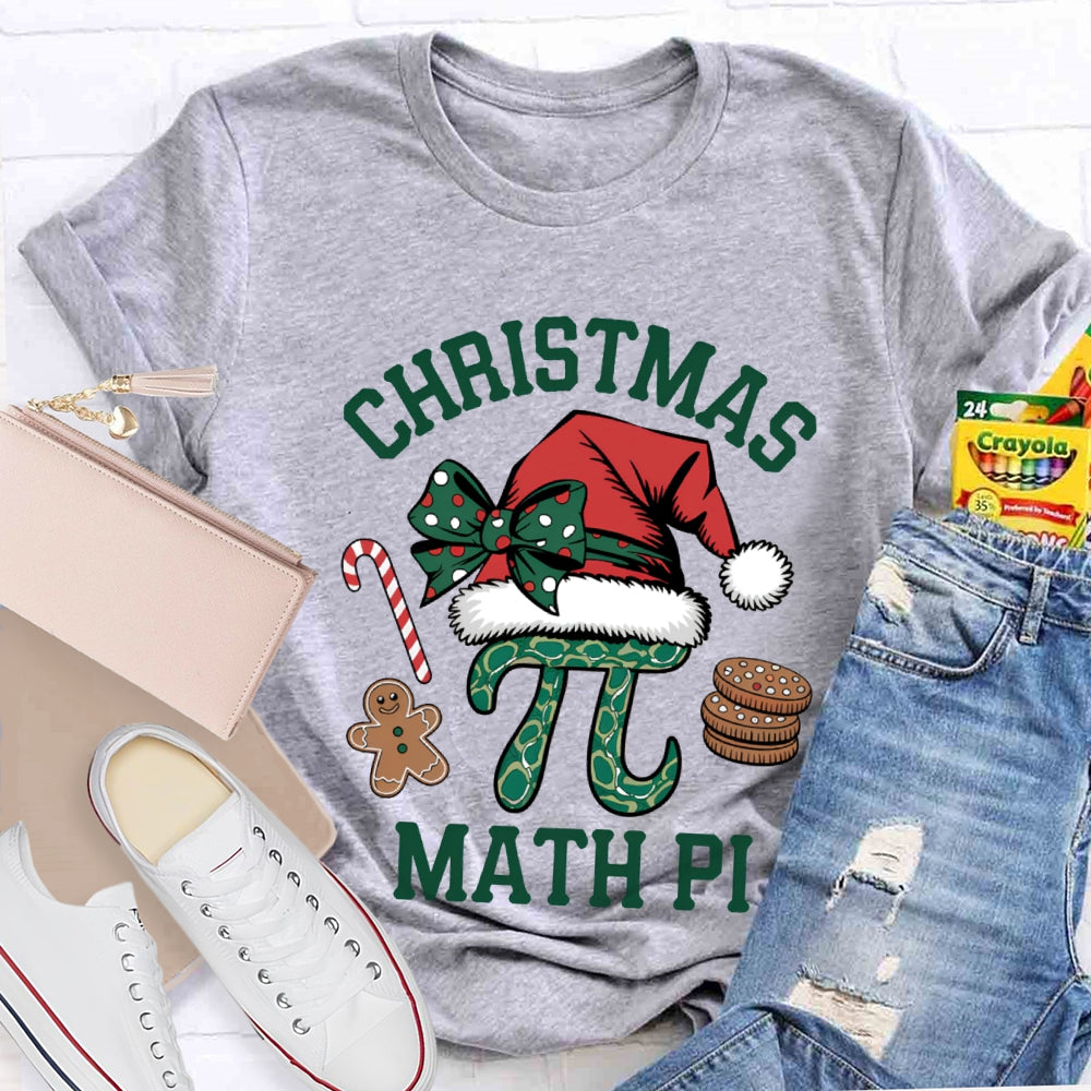 Christmas Math Pi Bow Christmas Hat Math Teacher T-shirt