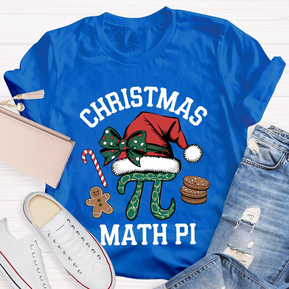 Christmas Math Pi Bow Christmas Hat Math Teacher T-shirt