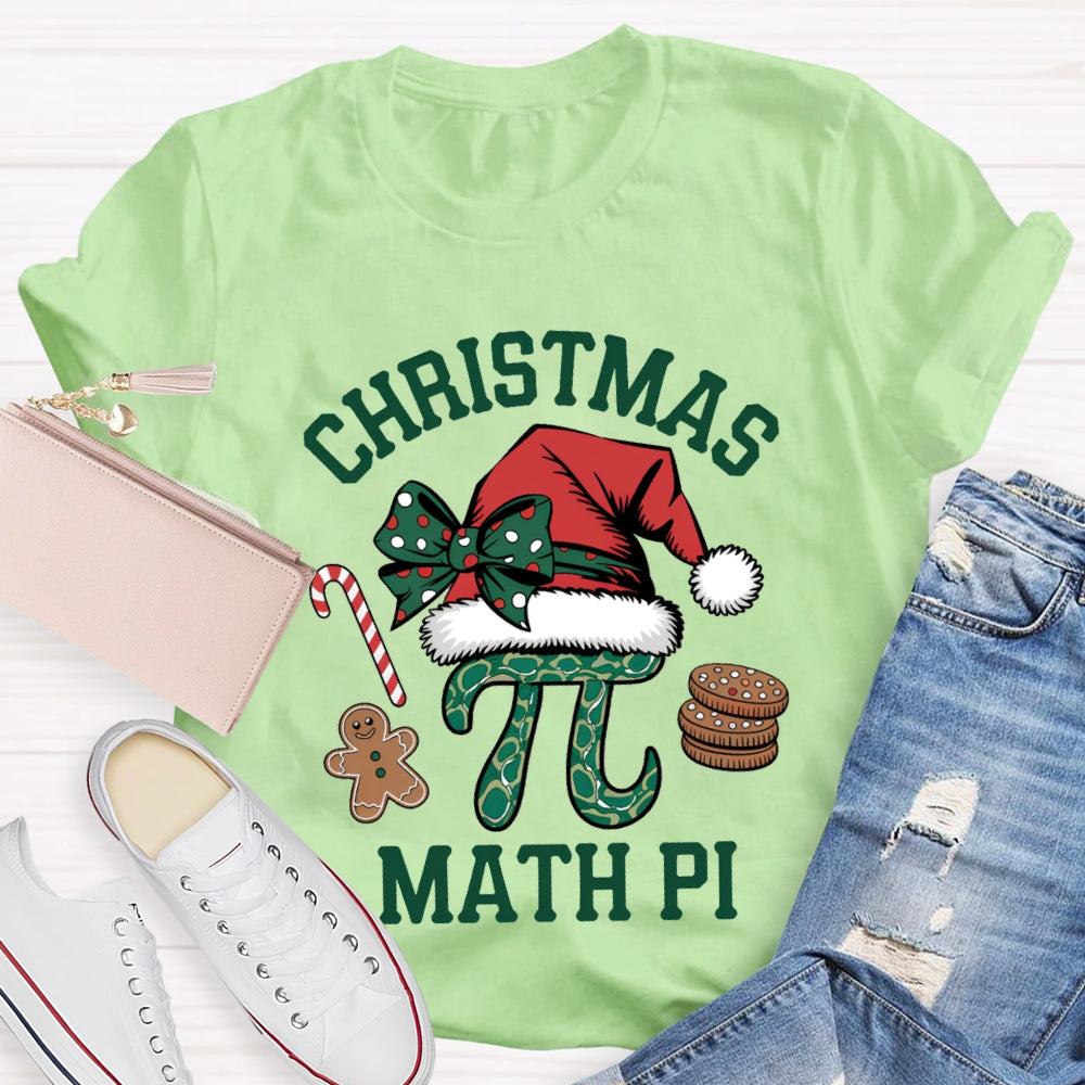 Christmas Math Pi Bow Christmas Hat Math Teacher T-shirt