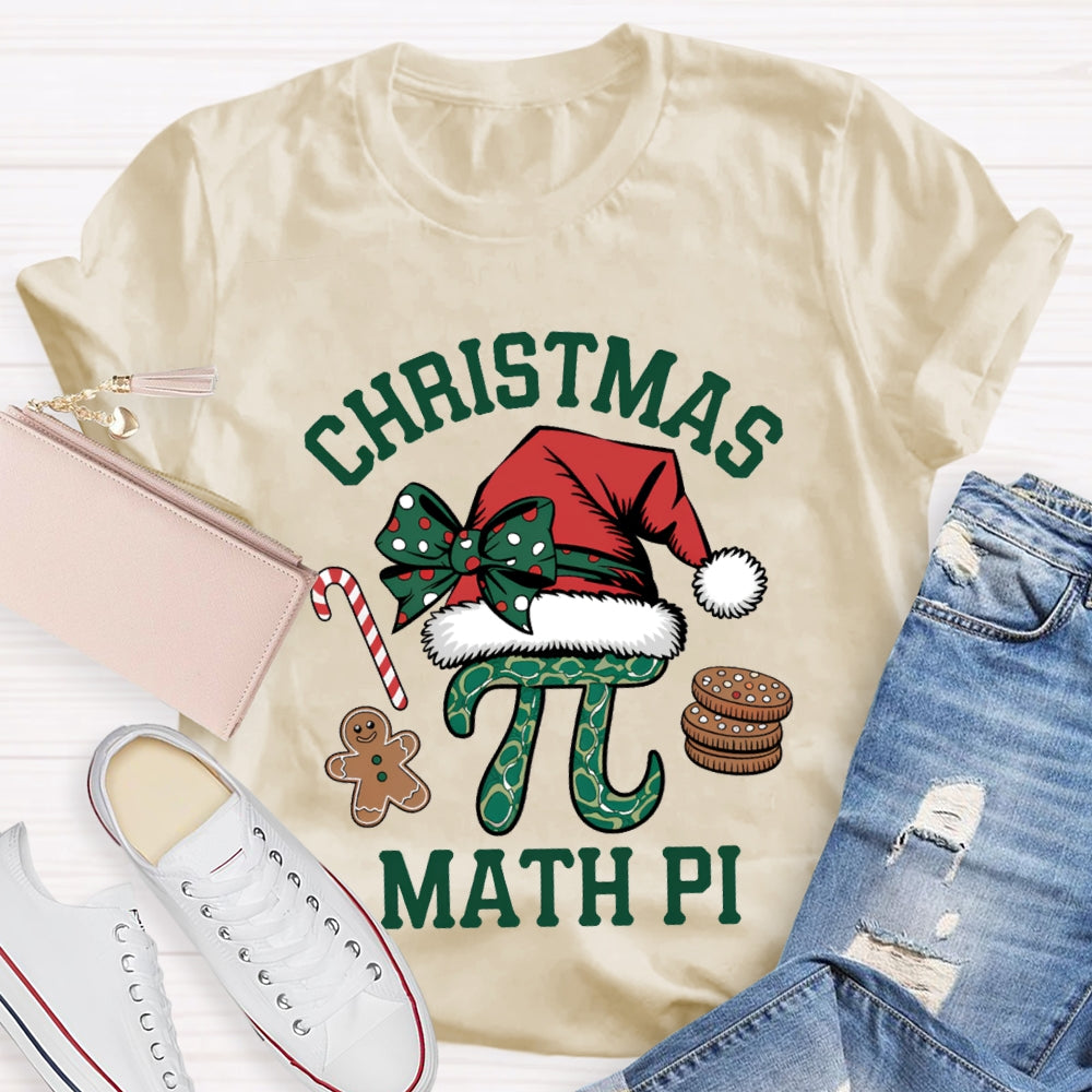 Christmas Math Pi Bow Christmas Hat Math Teacher T-shirt