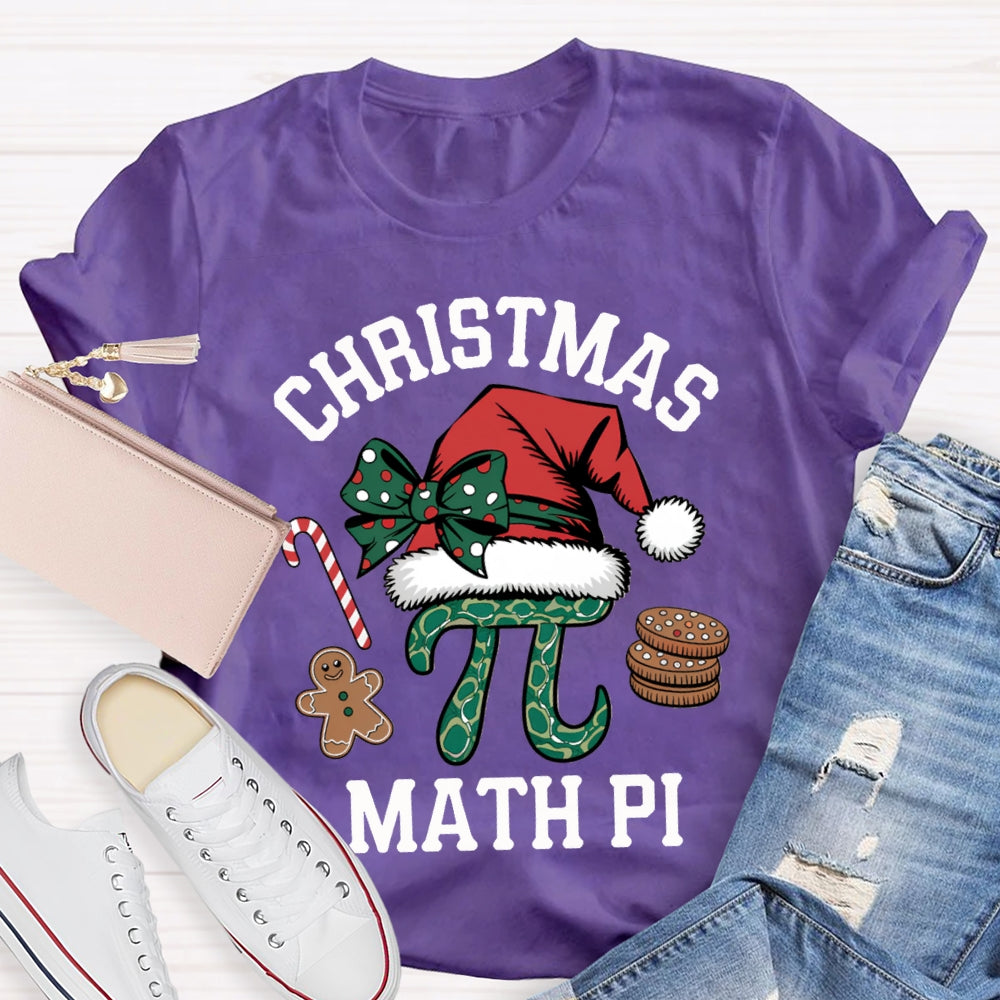 Christmas Math Pi Bow Christmas Hat Math Teacher T-shirt