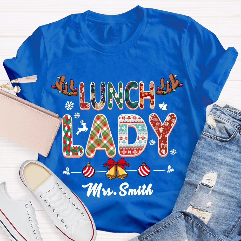 Personalized Name Lunch Lady Snowflake Bells Christmas T-shirt