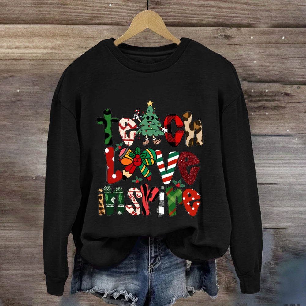 Teach Love Inspire Christmas Tree Bow Sweatshirt