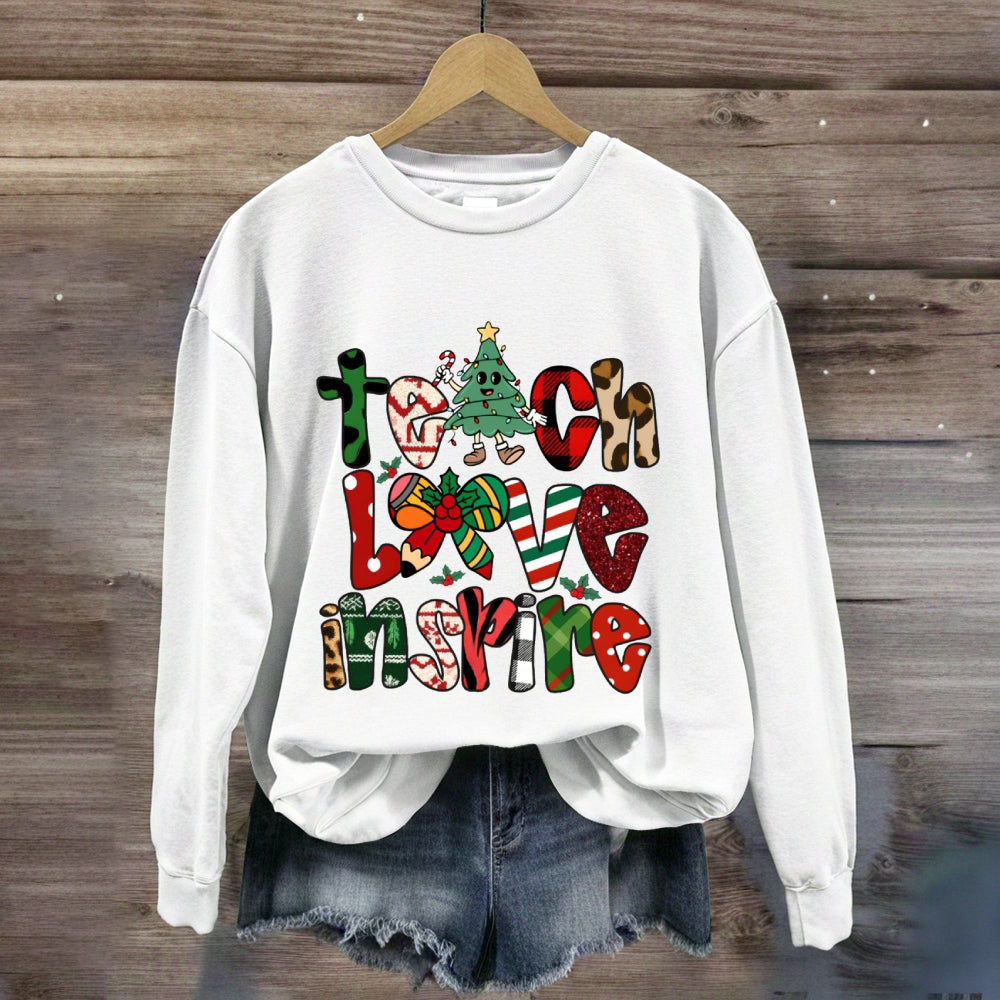 Teach Love Inspire Christmas Tree Bow Sweatshirt