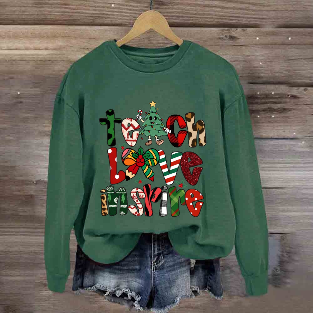Teach Love Inspire Christmas Tree Bow Sweatshirt