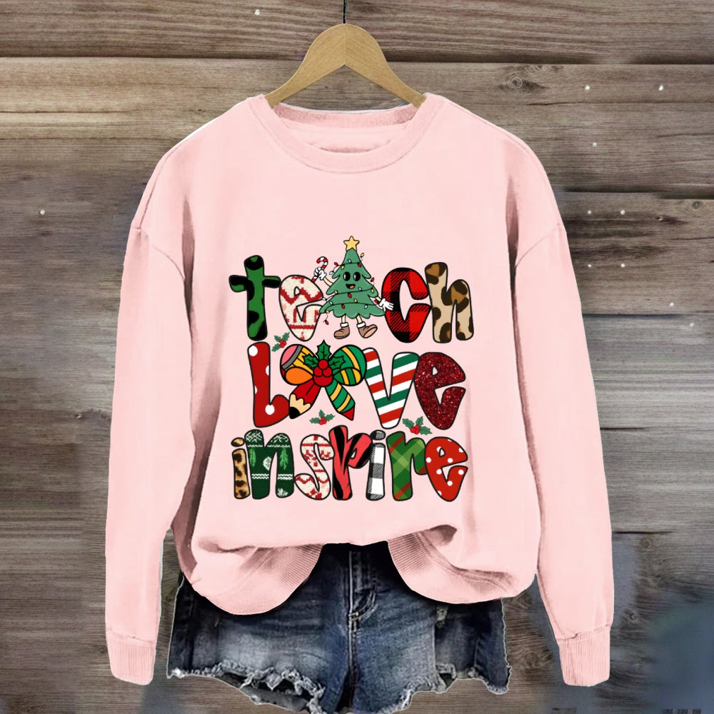 Teach Love Inspire Christmas Tree Bow Sweatshirt