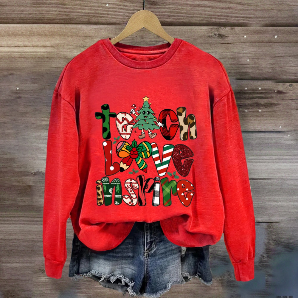 Teach Love Inspire Christmas Tree Bow Sweatshirt