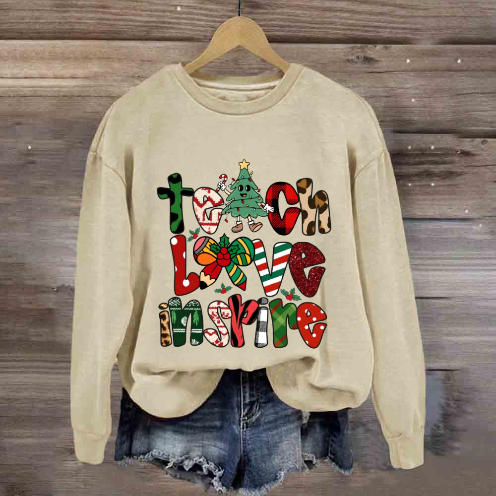 Teach Love Inspire Christmas Tree Bow Sweatshirt