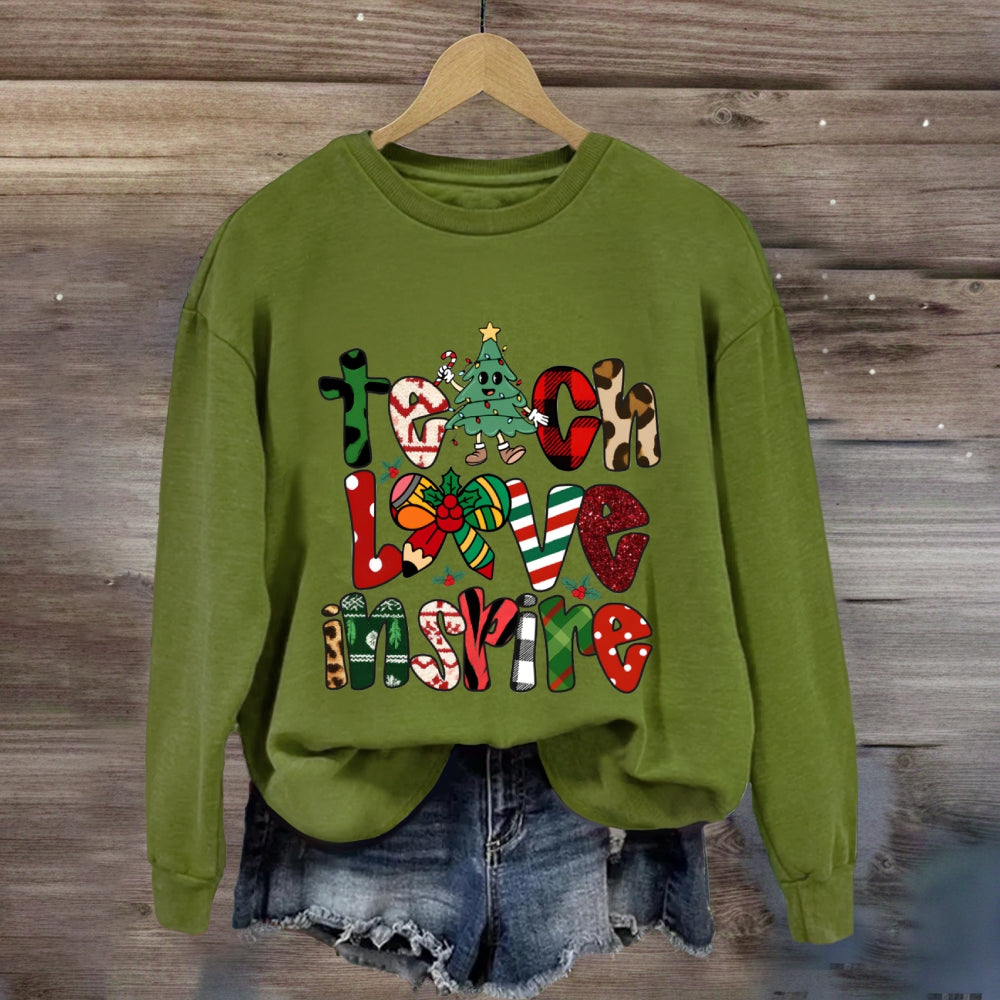 Teach Love Inspire Christmas Tree Bow Sweatshirt