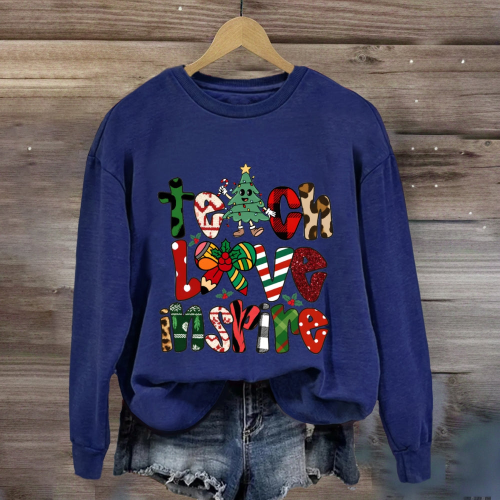 Teach Love Inspire Christmas Tree Bow Sweatshirt