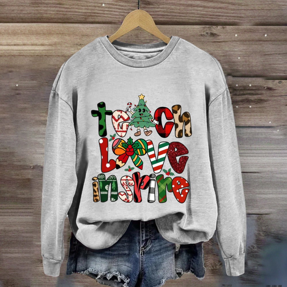 Teach Love Inspire Christmas Tree Bow Sweatshirt