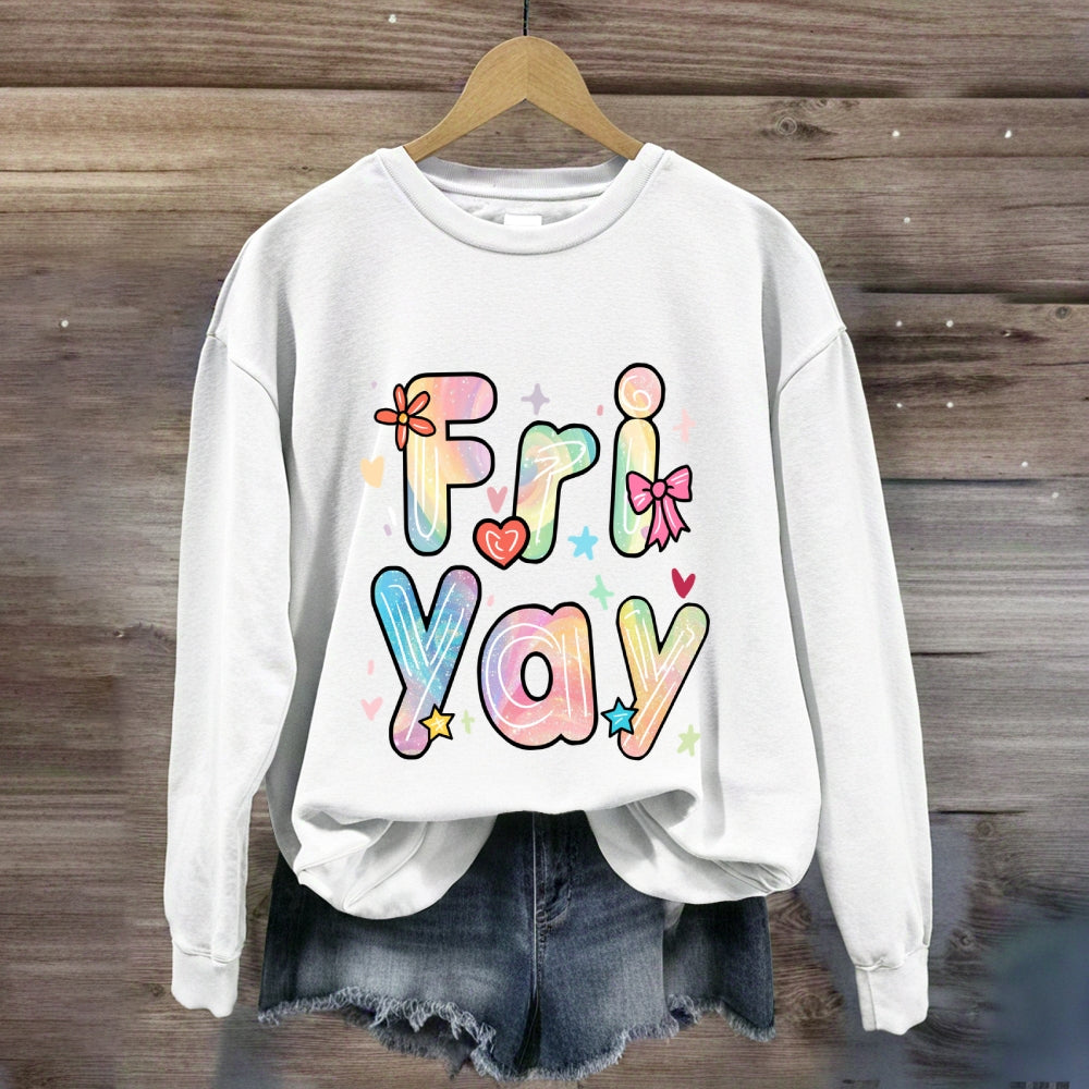 Happy Friyay Gradient Colorful Letters Sweatshirt
