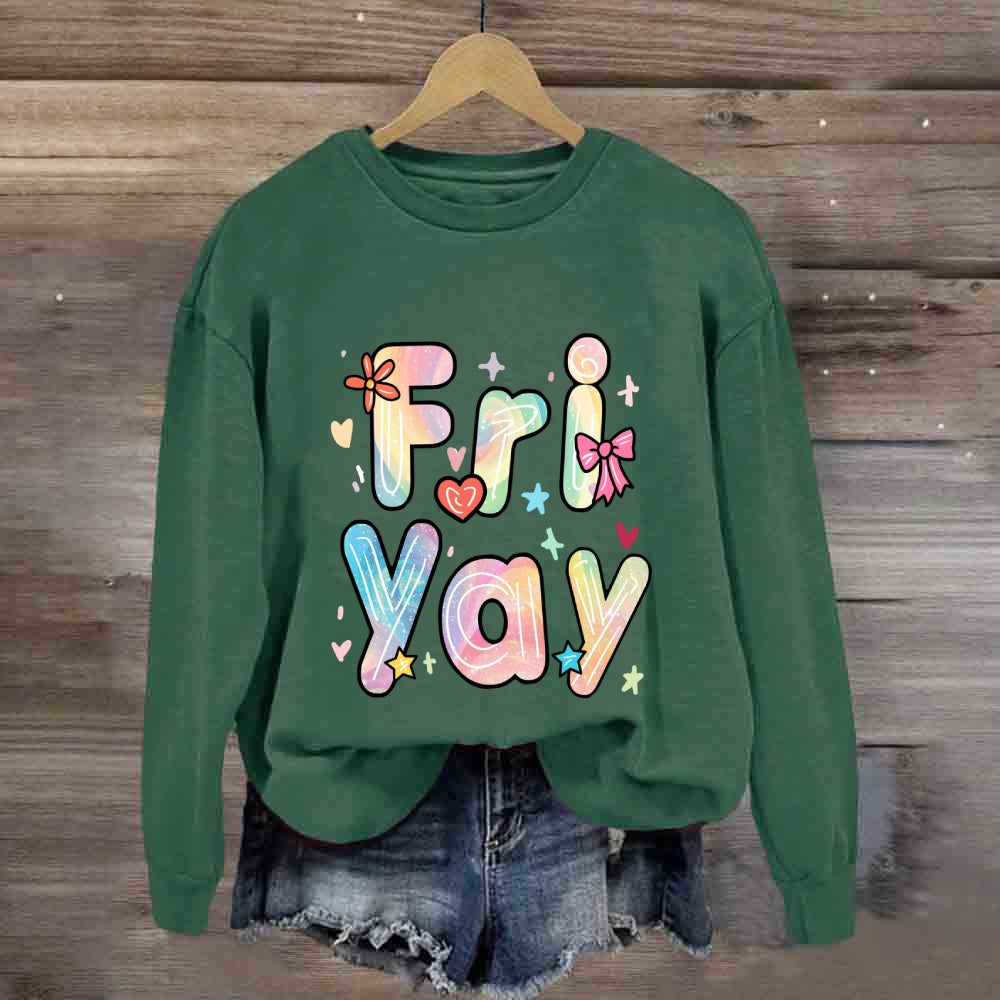 Happy Friyay Gradient Colorful Letters Sweatshirt