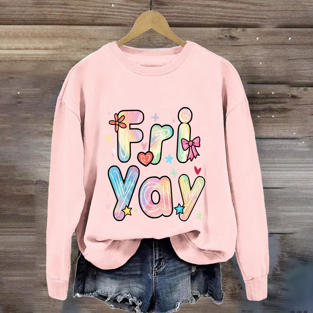 Happy Friyay Gradient Colorful Letters Sweatshirt