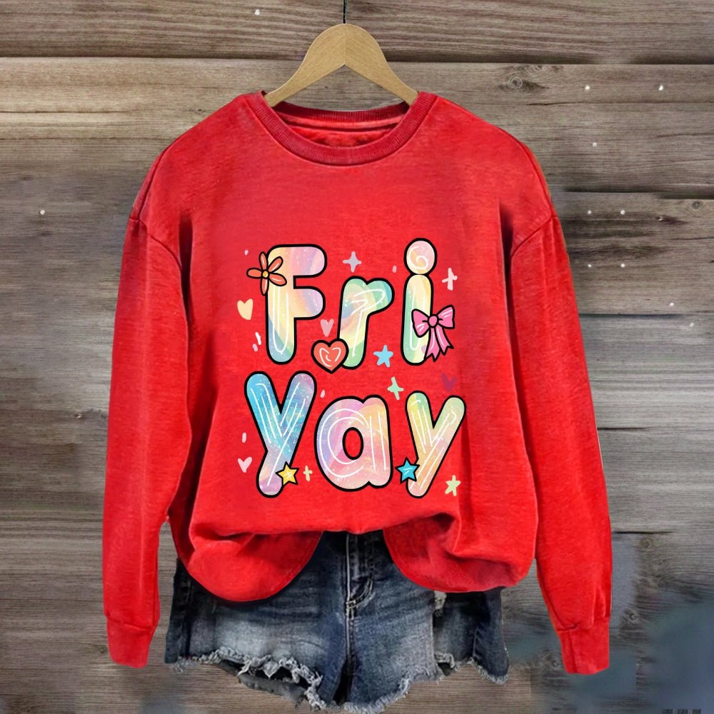 Happy Friyay Gradient Colorful Letters Sweatshirt
