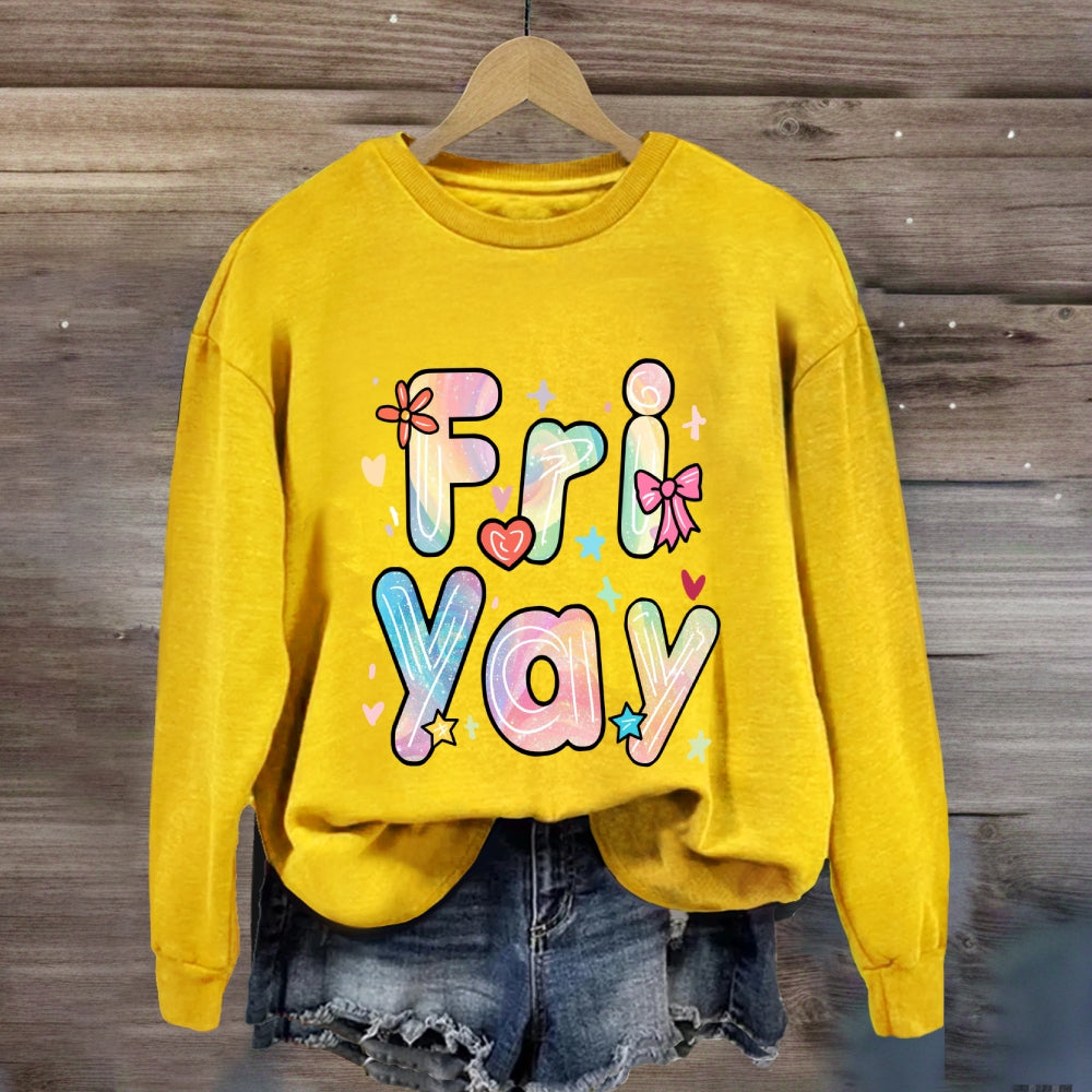 Happy Friyay Gradient Colorful Letters Sweatshirt