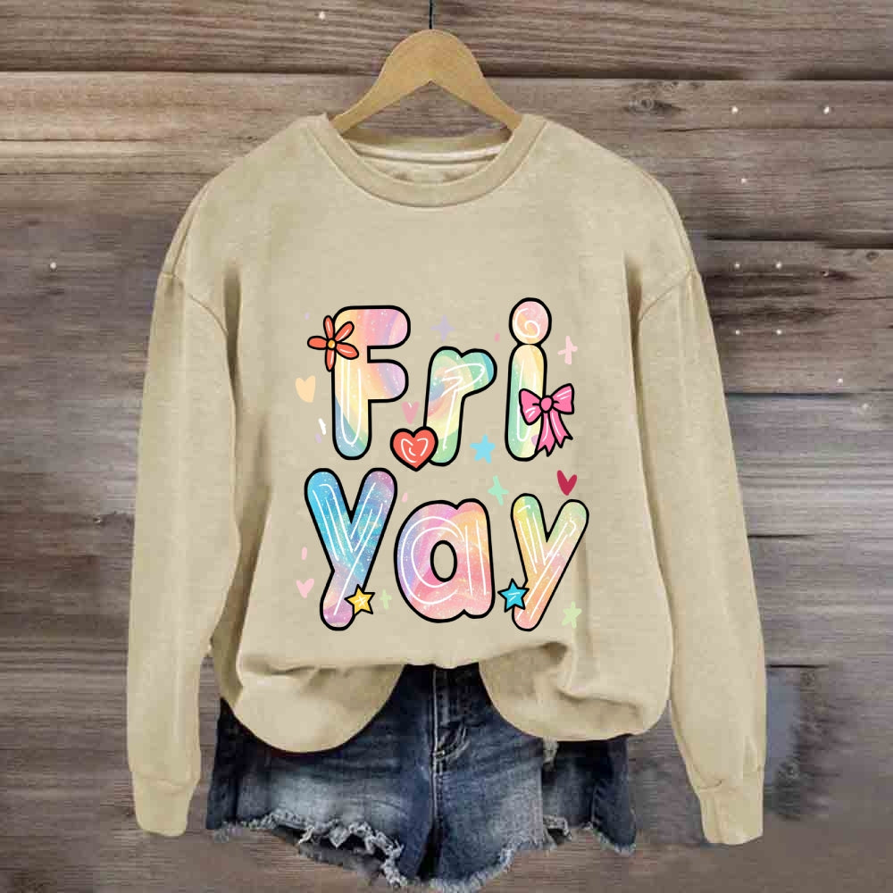 Happy Friyay Gradient Colorful Letters Sweatshirt