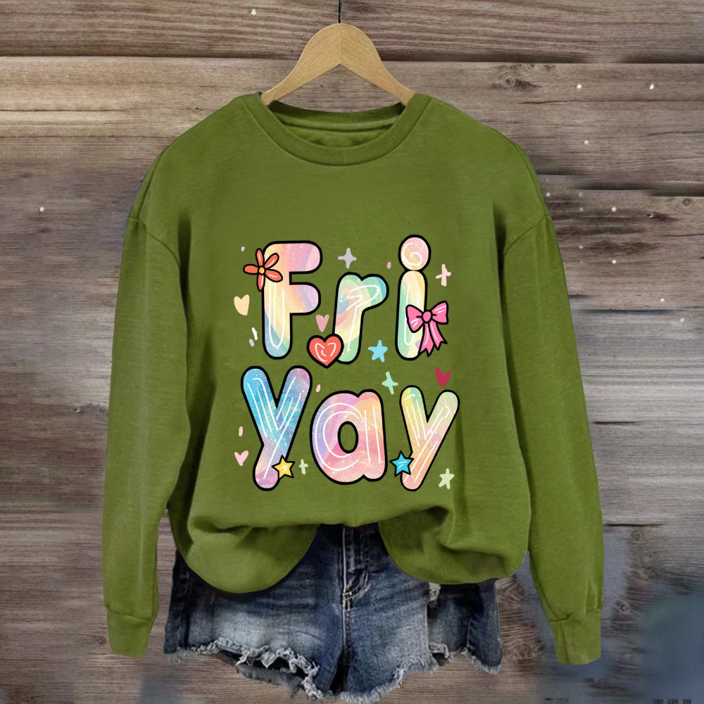 Happy Friyay Gradient Colorful Letters Sweatshirt