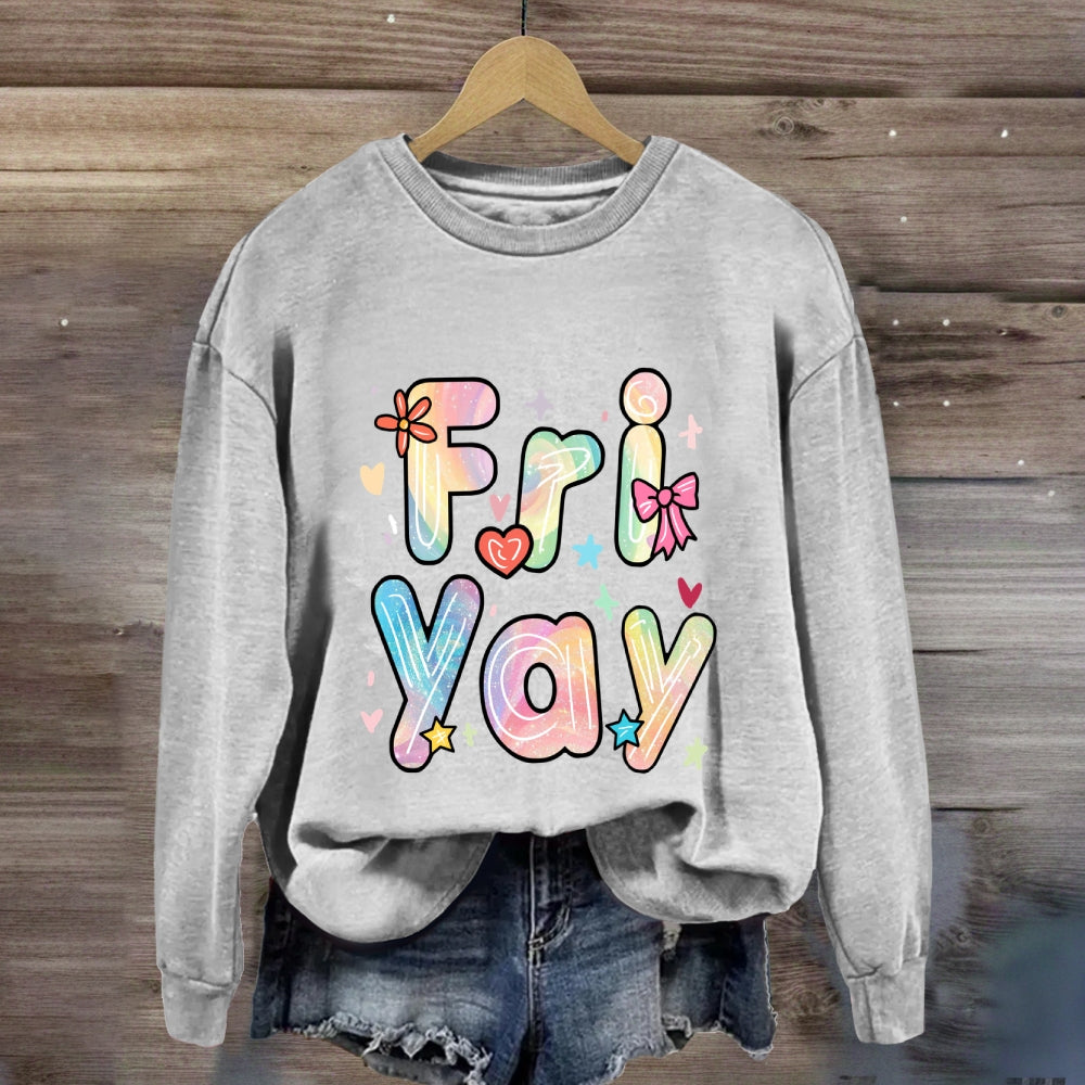 Happy Friyay Gradient Colorful Letters Sweatshirt
