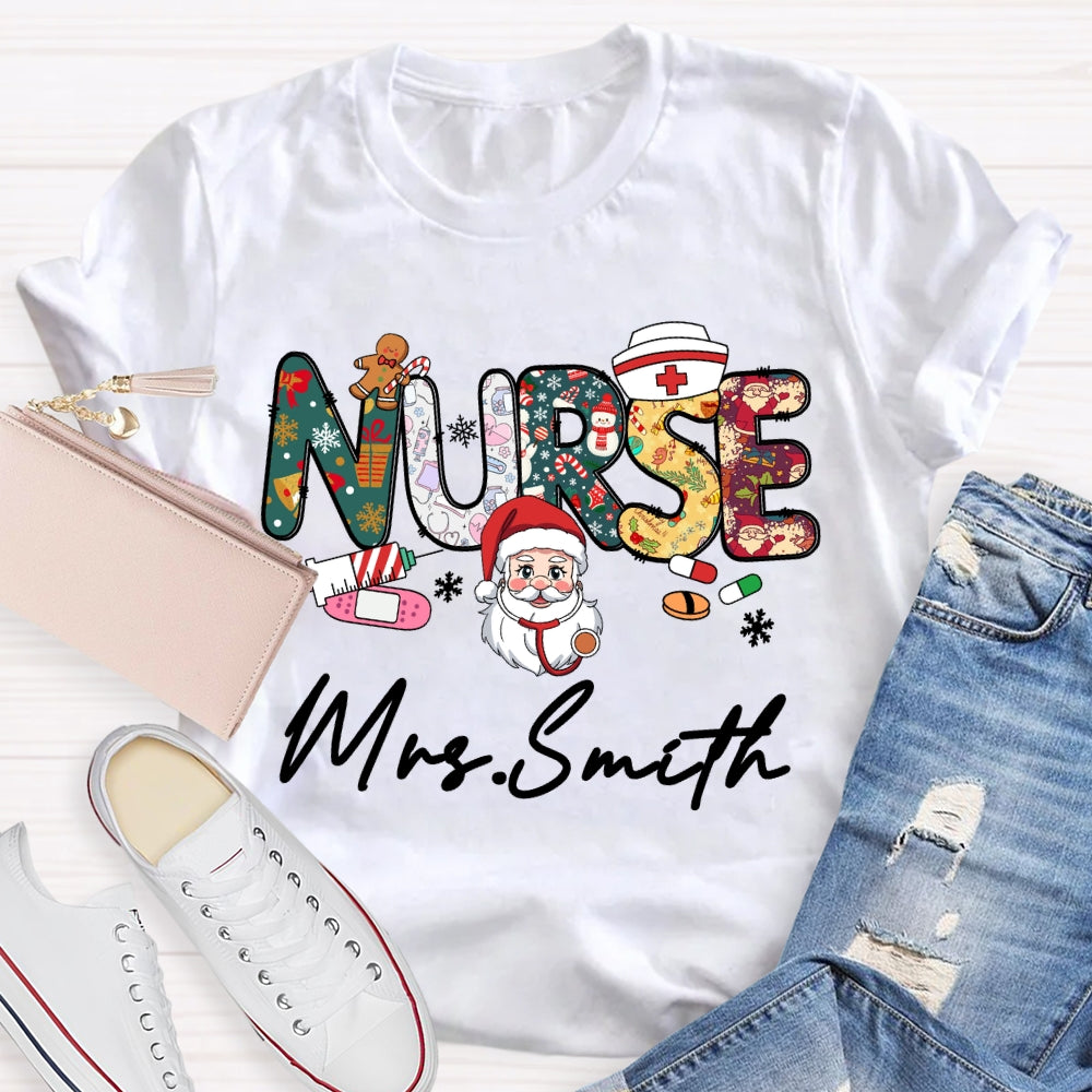 Personalized Name Nurse Santa Claus Christmas Vibes T-shirt