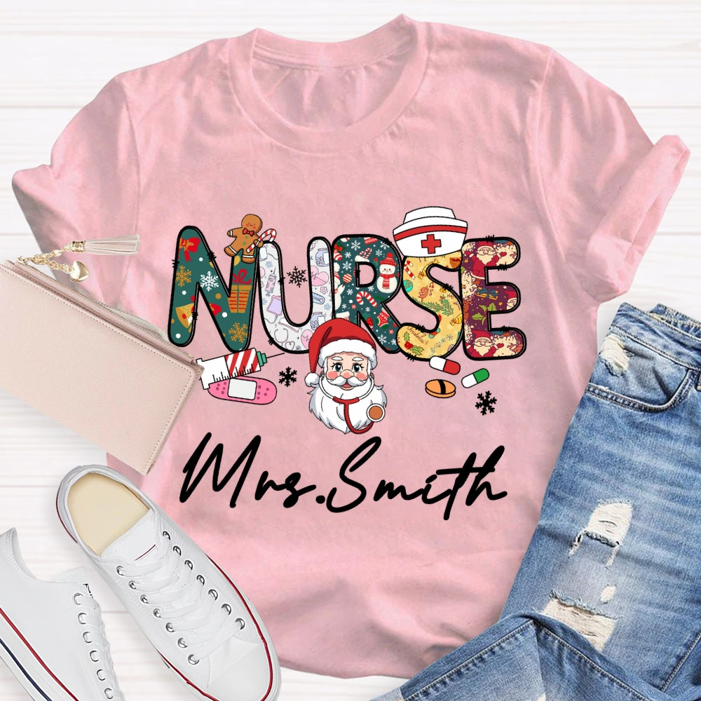 Personalized Name Nurse Santa Claus Christmas Vibes T-shirt