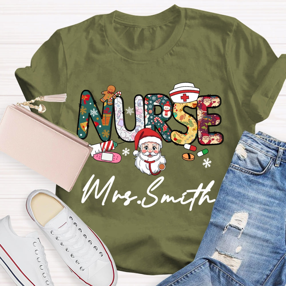Personalized Name Nurse Santa Claus Christmas Vibes T-shirt
