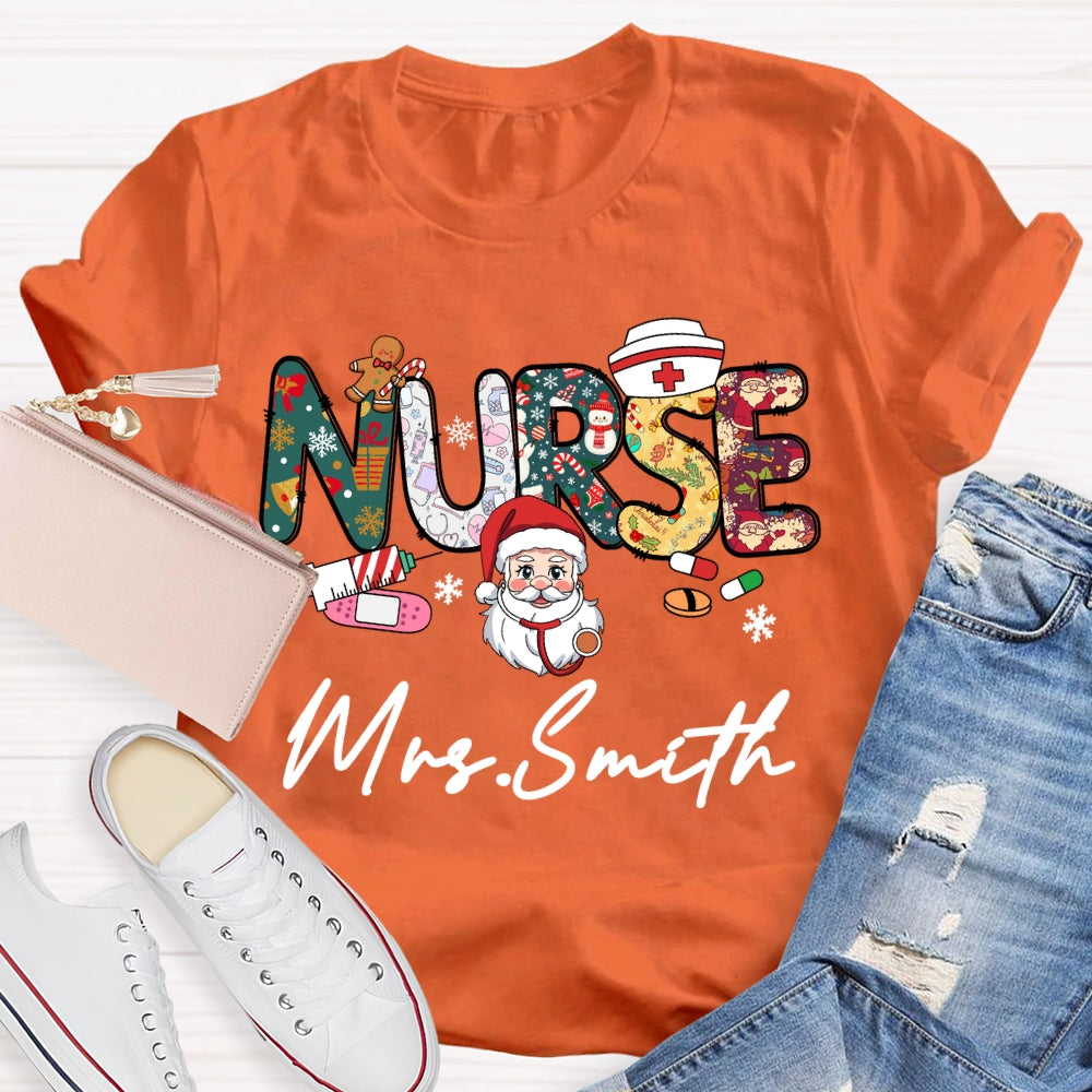 Personalized Name Nurse Santa Claus Christmas Vibes T-shirt