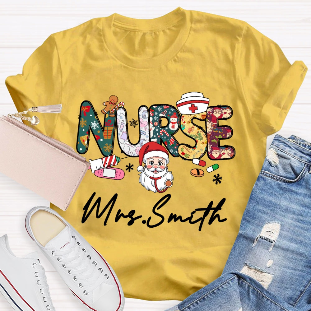 Personalized Name Nurse Santa Claus Christmas Vibes T-shirt