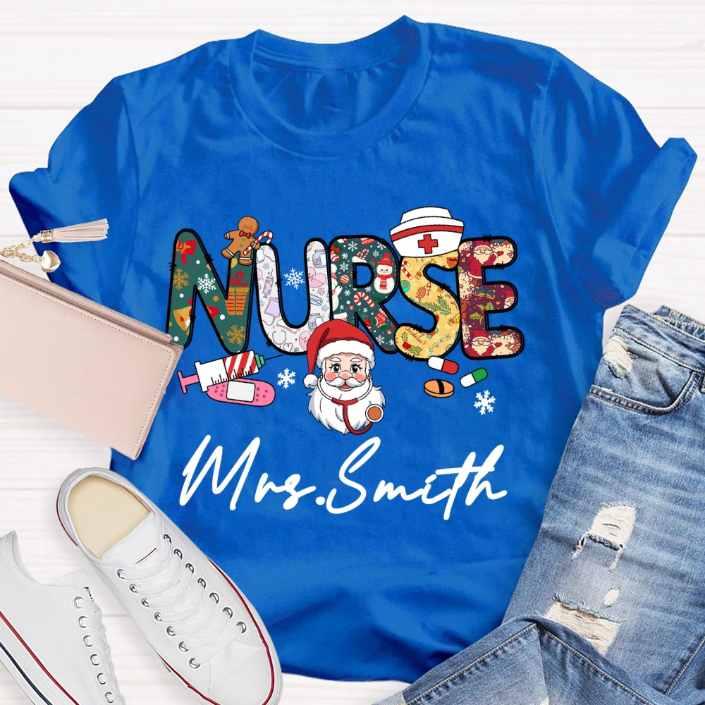Personalized Name Nurse Santa Claus Christmas Vibes T-shirt