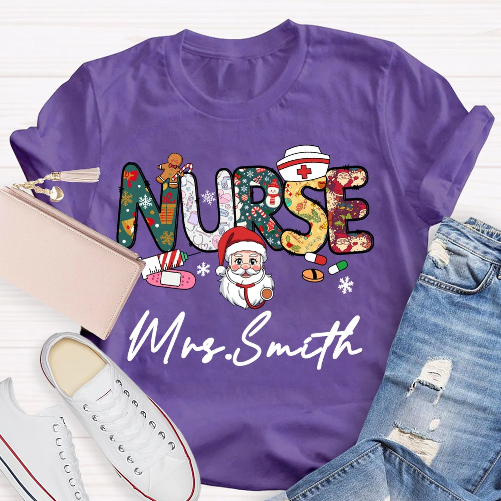 Personalized Name Nurse Santa Claus Christmas Vibes T-shirt