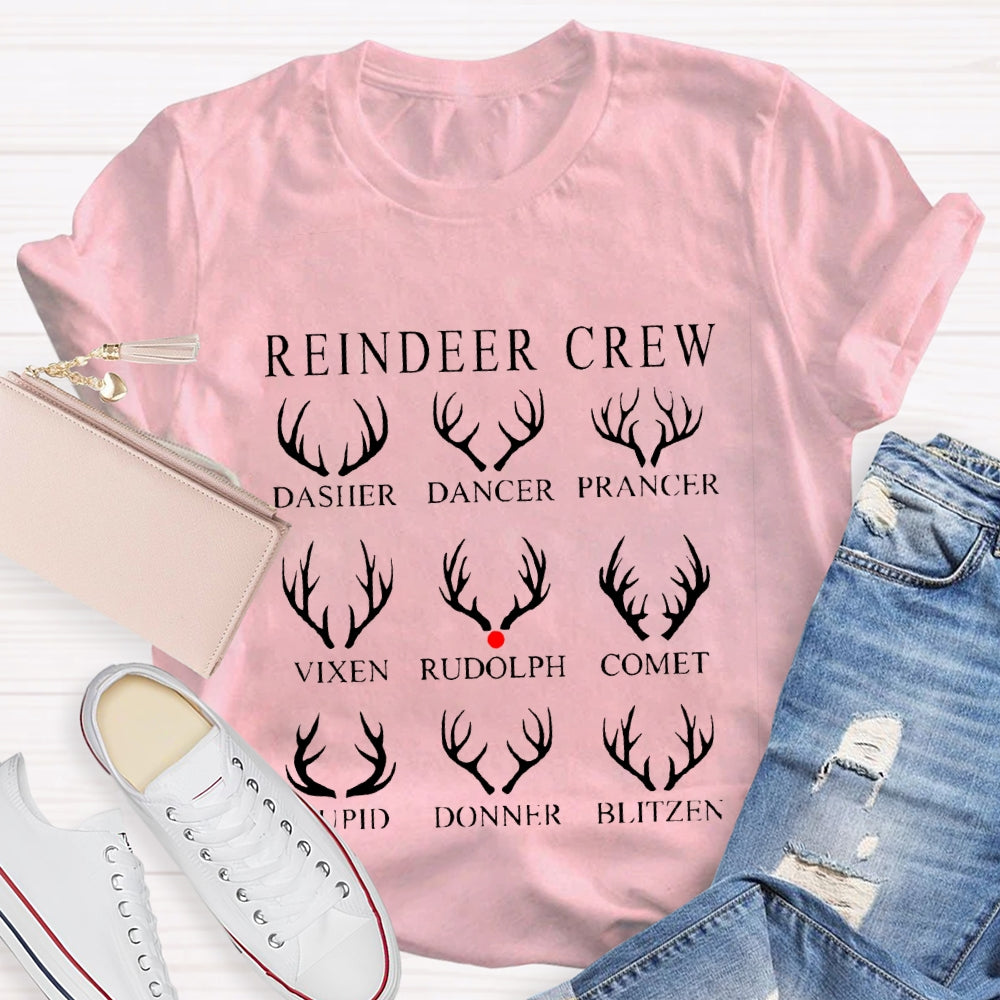 Reindeer Crew Dasher Dancer Prancer Vixen Rudolph Comet Christmas T-shirt