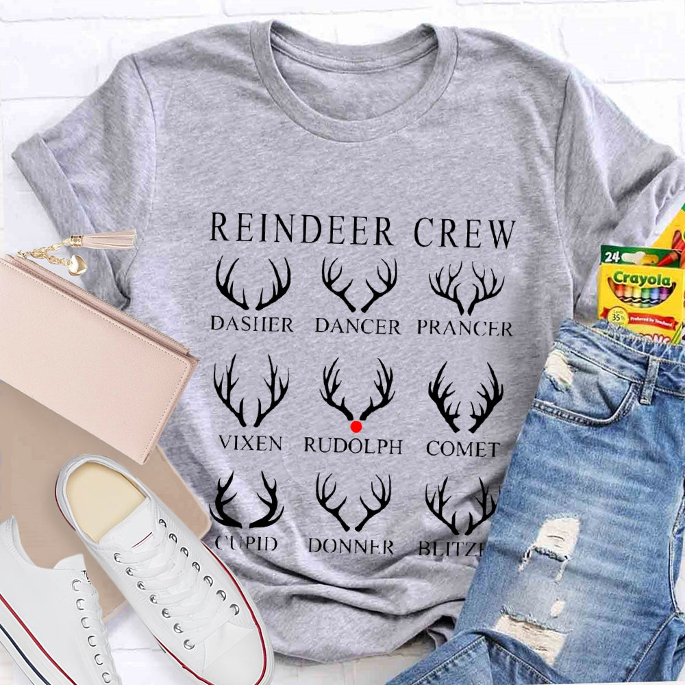 Reindeer Crew Dasher Dancer Prancer Vixen Rudolph Comet Christmas T-shirt